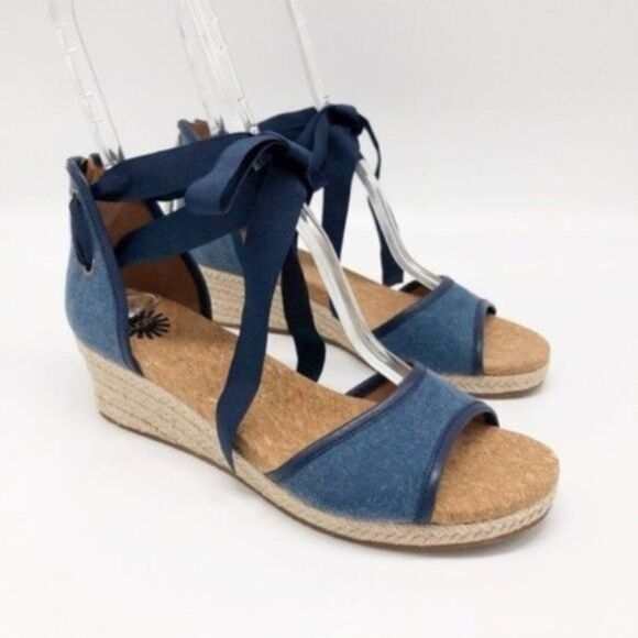 UGG Amell Ankle Wrap Blue Denim Sandal  - Picture 1 of 6